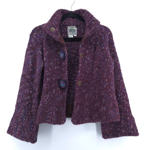 Anthro Curio Vintage Plum Cottagecore Chunky Knit Covered Buttons Petticoat M - Picture 2 of 16